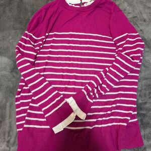 LOFT Fuchsia and White Ruffled Sweater
